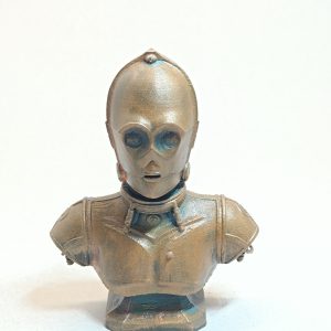 Buste C-3PO impression 3D aspect bronze antique finition main.