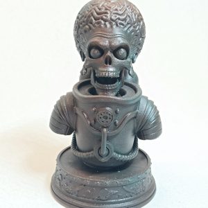 Buste Mars Attacks en impression 3D avec finition effet bronze usé et patine artisanale.