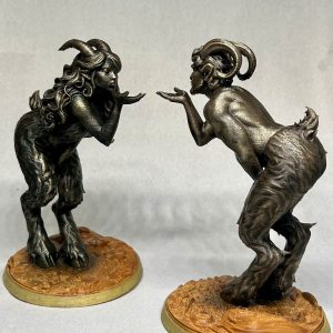 Statuettes Couple de Satires – Effet Bronze et Bois Patiné