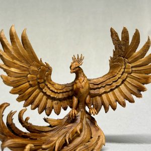 Figurine Phénix Ailes Déployées – Finition  Effet Bois Vieilli